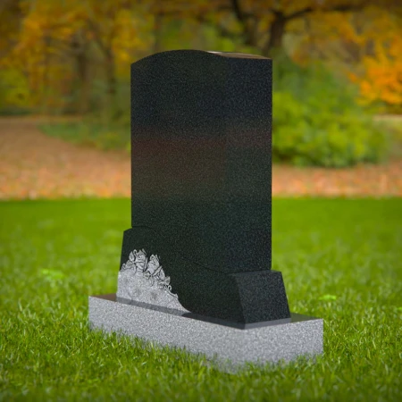 1583 - Elegant Black Granite Headstone with Floral Carving - 3