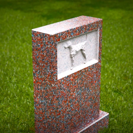 1457 - Custom Red Granite Dog Memorial Headstone with Engraved Dog Relief - 3