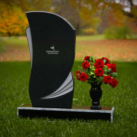 1283 - Modern Granite Headstone with Artistic Curves and Matching Vase - 53