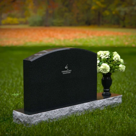 1295 - Elegant Waved Granite Headstone with Single Flower Vase - 1