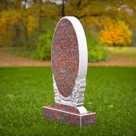 1524 - Oval Granite Headstone with Laurel Leaf Engraving - 5