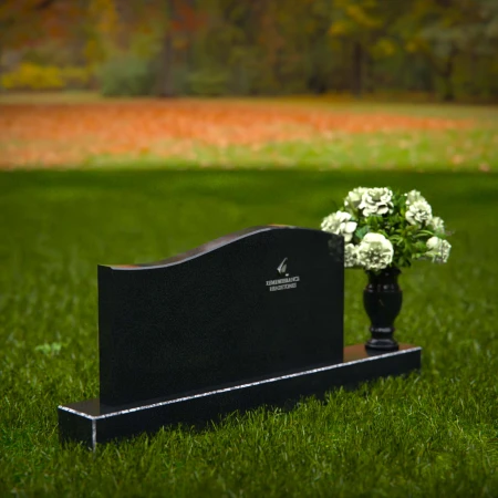 1258 - Modern Granite Headstone with Subtle Wave Design and Floral Vase – A Lasting Tribute - 3