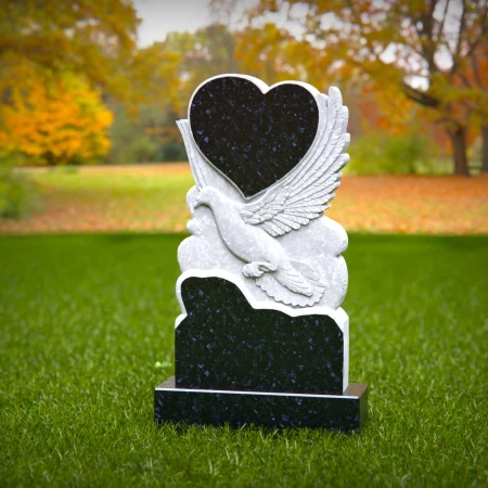 1525 - Heart-Shaped Granite Headstone with Carved Dove