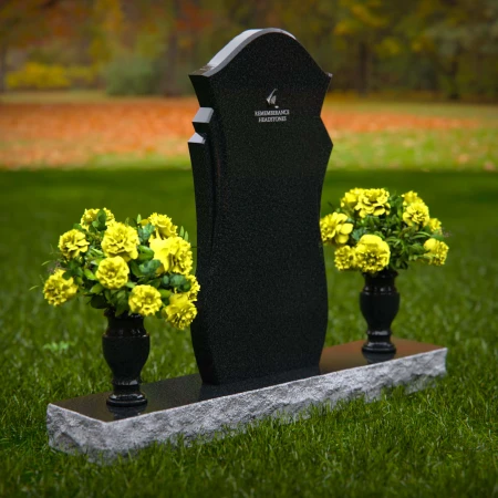 1285 - Unique Shaped Granite Headstone with Dual Flower Vases - 52