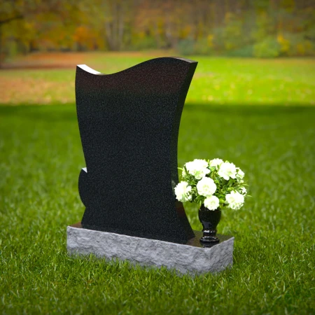 1304 - Elegant Granite Headstone with Flowing Contoured Design and Flower Vase - 29