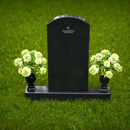 1255 - Timeless Granite Headstone with Polished Finish and Floral Vase Accents – A Perfect Memorial Tribute - 57