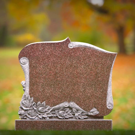 1514 - Granite Headstone with Hand-Carved Rose and Scroll Design - 6