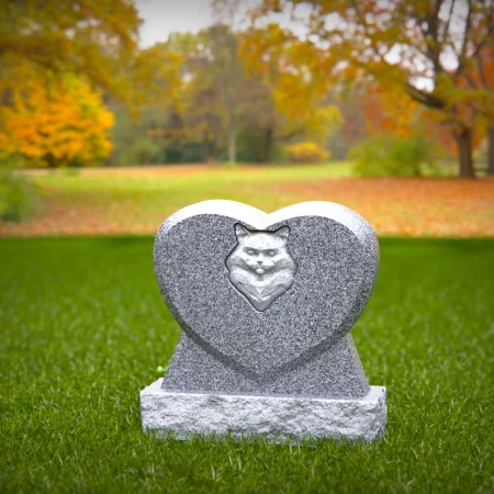 1463 - Heart-Shaped Gray Granite Cat Memorial Headstone