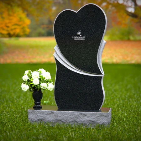 1361 - Modern Heart-Shaped Granite Headstone with Elegant Layered Design