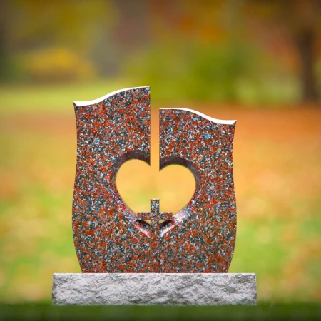 1755 - Split Heart Memorial Headstone with Cross – A Symbol of Love and Faith