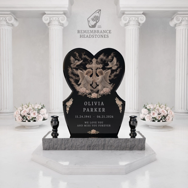 Luxury Eternal Heart Memorial with Angels, Cross & Doves