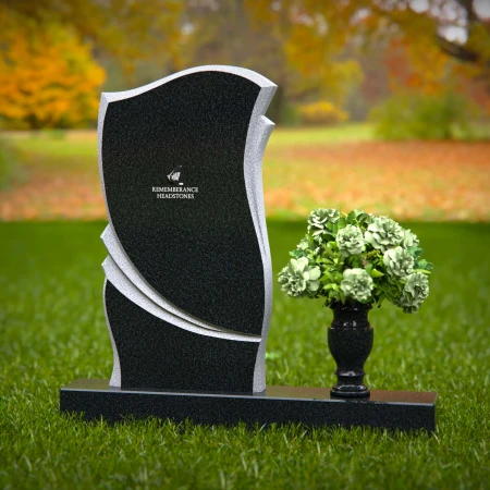 1303 - Elegant Granite Headstone with Curved Design and Flower Vase - 50