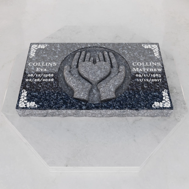Luxury Companion Caring Hands Heart Flat Granite Grave Marker