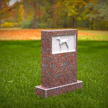 1457 - Custom Red Granite Dog Memorial Headstone with Engraved Dog Relief - 6