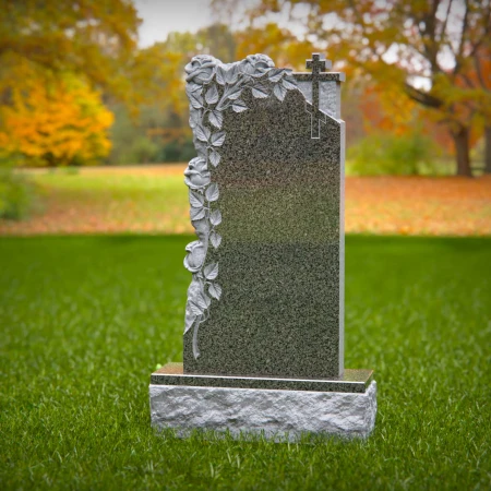 1529 - Elegant Rose and Cross Memorial Headstone