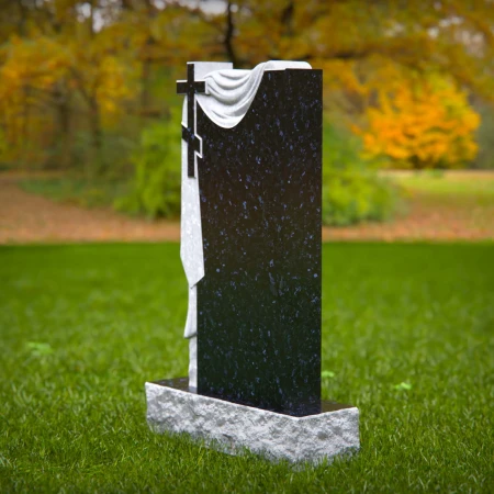 1498 - Granite Memorial Headstone with Cross and Draped Cloth Design - 2