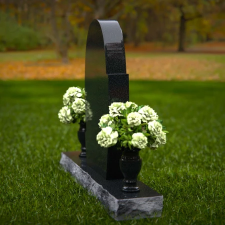 1266 - Elegant Oval Granite Headstone with Dual Floral Vases – A Timeless Memorial - 17