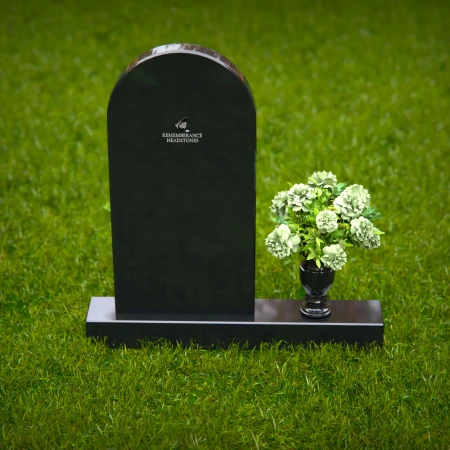 1276 - Traditional Arched Granite Headstone with Elegant Flower Vase