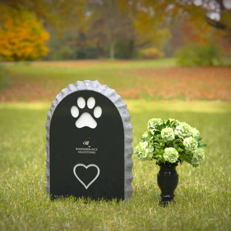 1251 - Pet Memorial Granite Headstone with Paw and Heart Design