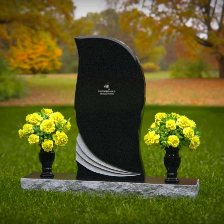 1358 - Elegant Curved Granite Headstone with Wave Accents