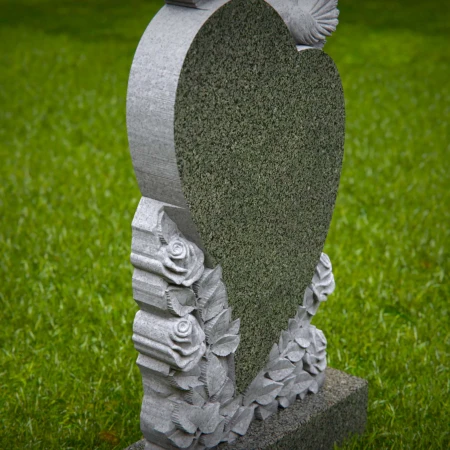 1523 - Heart-Shaped Granite Headstone with Doves and Rose Engraving - 3