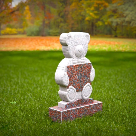 1445 - Children’s Memorial Headstone with Teddy Bear Holding Plaque - 5