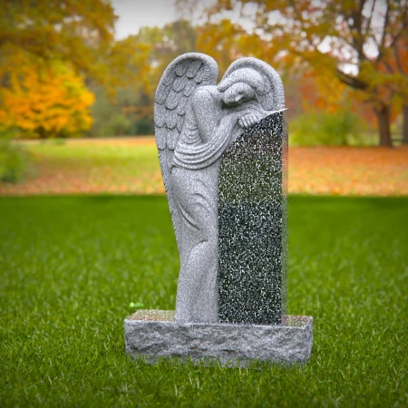 1513 - Granite Angel Headstone with Hand-Carved Sculpture