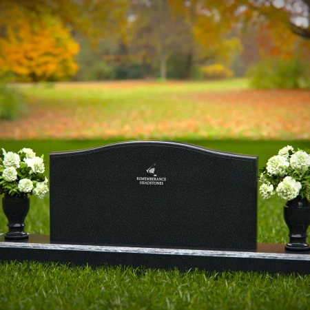 1284 - Elegant Granite Headstone with Dual Vases and Waved Top - 27