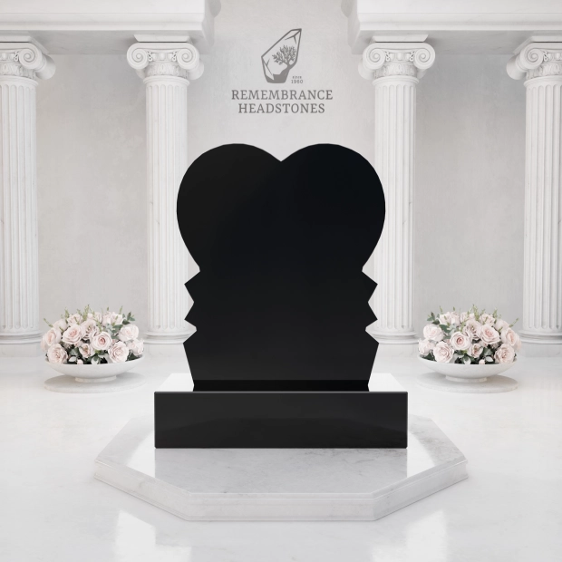 Premium Heart Shape Memorial with Sculpted Tulips & Portrait Medallion