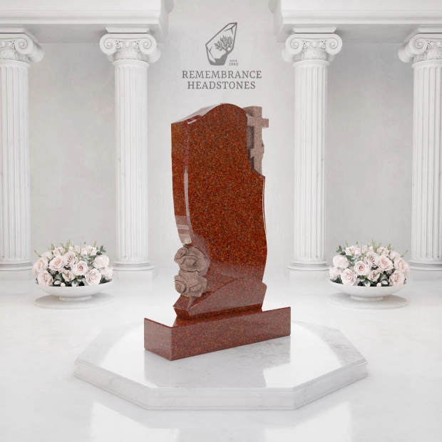 Luxury Orthodox Cross Granite Headstone with Roses