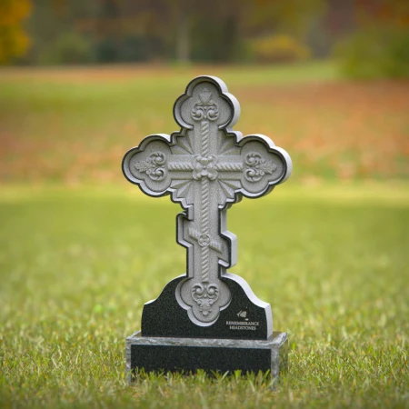 1239 - Ornate Cross Design Granite Headstone for Memorials - 56