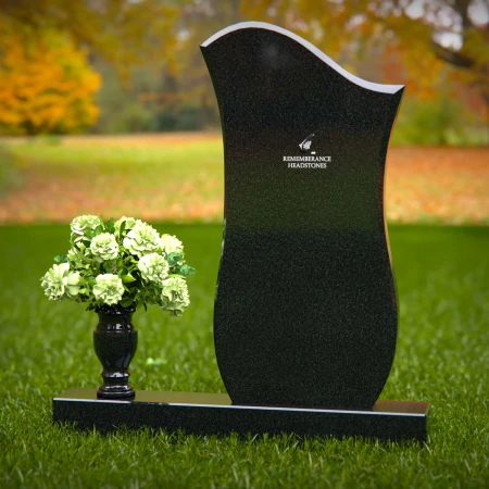 1317 - Contemporary Granite Headstone with Unique Curved Design and Vase - 54