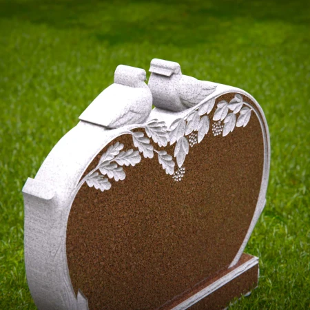 1474 - Granite Headstone with Lovebird Carving and Floral Design - 5