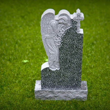 1520 - Granite Headstone with Angel and Cross Sculpture - 2