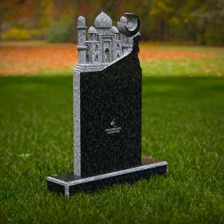 1259 - Elegant Granite Headstone with Intricate Mosque Design and Crescent Moon Accent – A Meaningful Memorial - 28