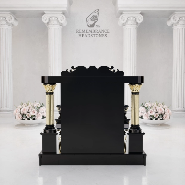 Luxurious Jewish Monument With Golden Columns and Star of David