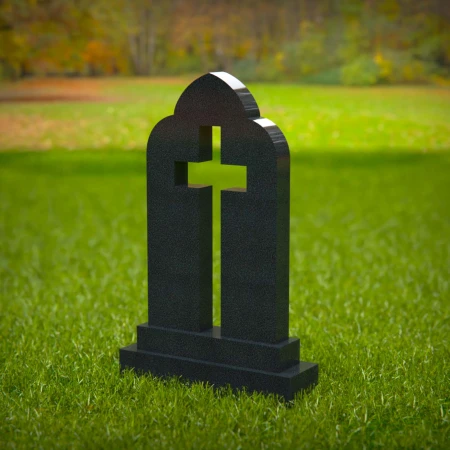 1575 - Black Granite Memorial Headstone with Cutout Cross Design - 1