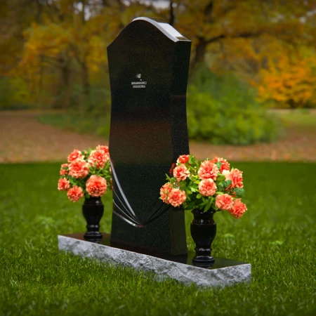 1293 - Elegant Granite Headstone with Unique Contours and Dual Flower Vases - 55