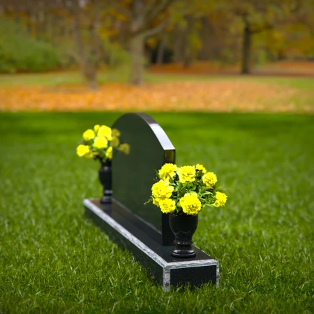 1309 - Arched Granite Headstone with Dual Flower Vases - 53