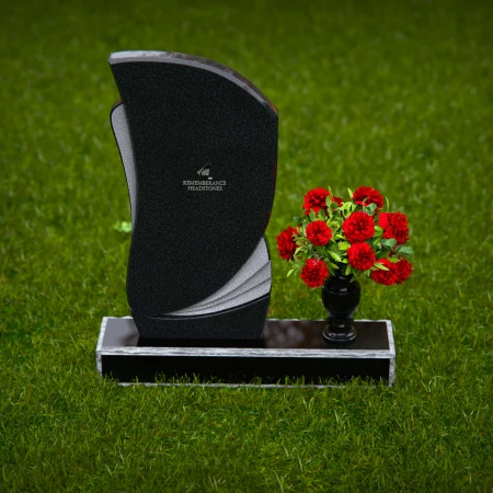 1283 - Modern Granite Headstone with Artistic Curves and Matching Vase