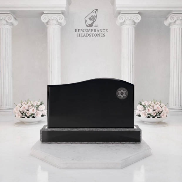 Premium Upright Granite Headstone — Wave-Top with Star of David