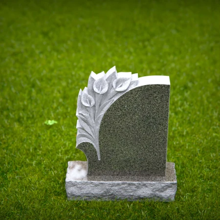 1475 - Granite Headstone with Elegant Floral Carving - 3