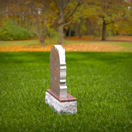 1550 - Oval Red Granite Headstone with Floral Engraving - 2