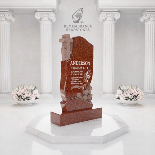 Luxury Orthodox Cross Granite Headstone with Roses