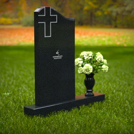 1287 - Granite Headstone with Cross Design and Flower Vase - 53