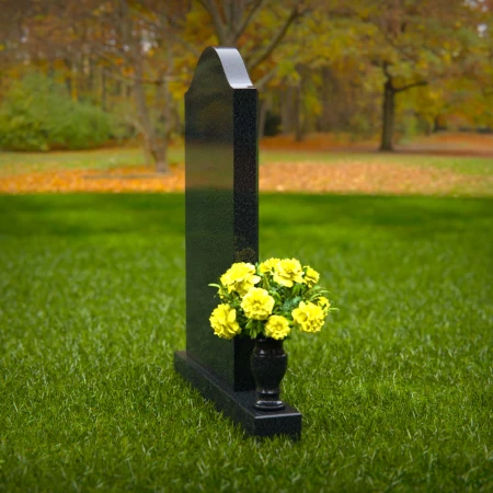 1316 - Elegant Single Granite Headstone with Curved Top and Flower Vase - 51