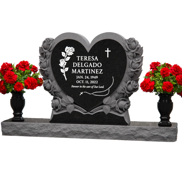 1201017 - Heart-Shaped Companion Monument With Rose Carvings