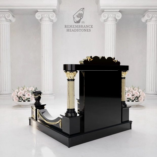 Luxurious Jewish Monument With Golden Columns and Star of David