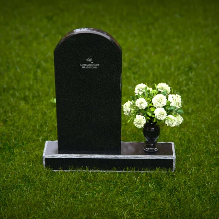 1294 - Classic Arched Granite Headstone with Single Flower Vase