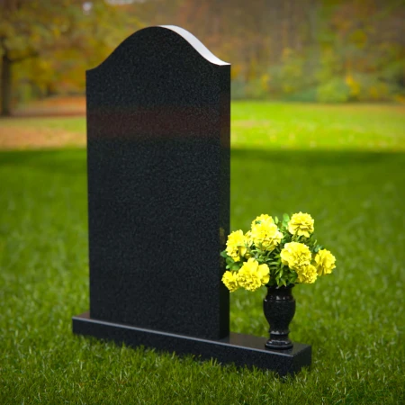 1316 - Elegant Single Granite Headstone with Curved Top and Flower Vase - 53